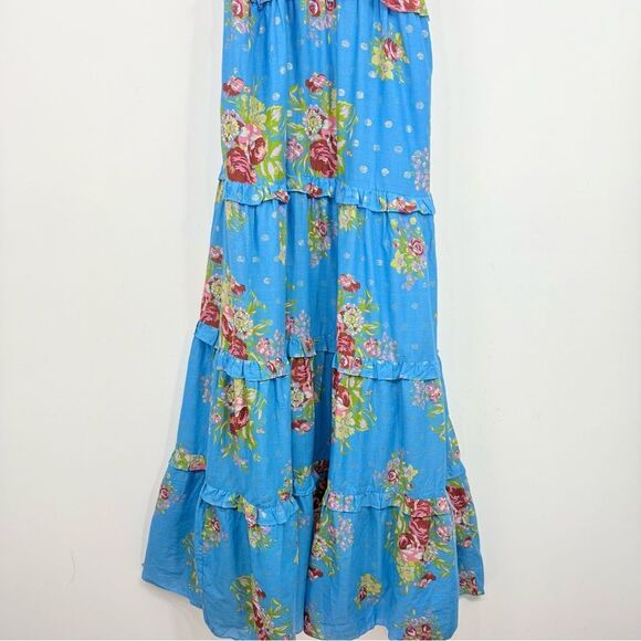 House of Harlow Anthropologie Helena Blue Floral Tiered Halter Maxi Dress NEW - Picture 14 of 16